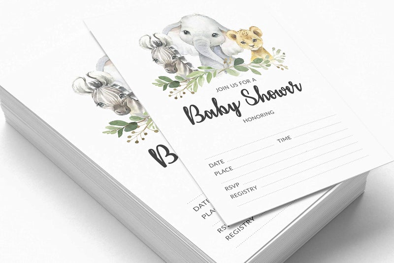 Inkdotpot مجموعة Inkdotpot من 30 دعوة لحفلة استحمام الأطفال - تذاكر سحب حفاضات وبطاقات طلب كتب حفلة استحمام حيوانات الغابة دعوات إنه ولد إنه بنت - Image 2